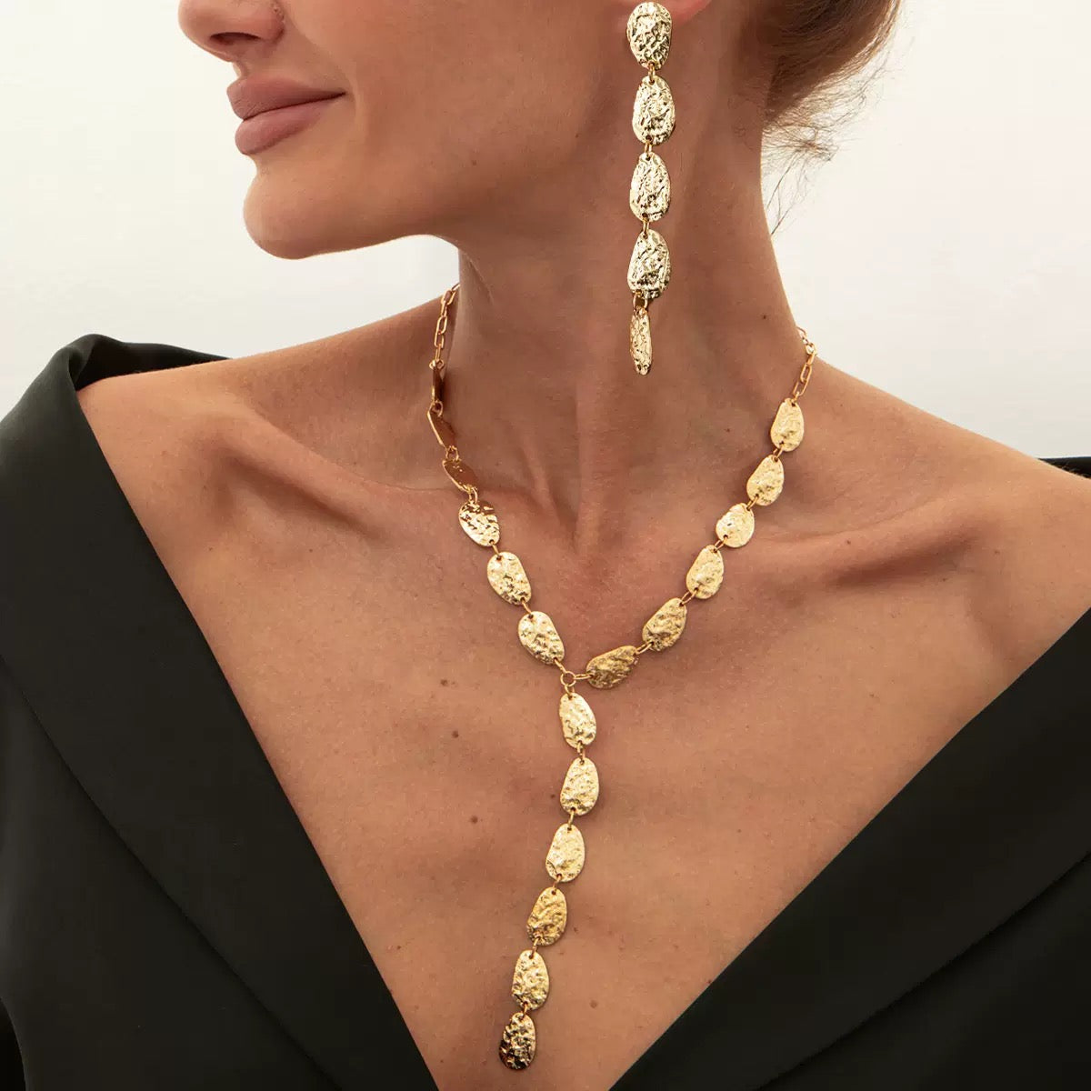 Golden Cascade Long Necklace